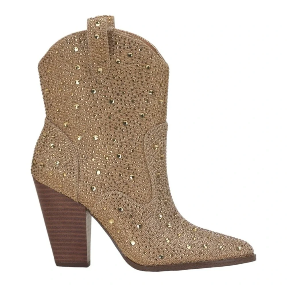 Jessica‎ Simpson Cissely Gold Rhinestone Glitter Western Ankle Boots Size 6M